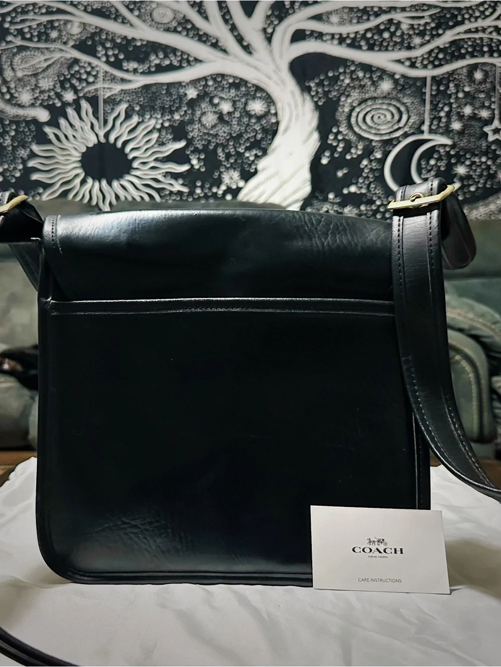 Rare Vintage COACH Black soft Leather Crossbody Shoulder Bag - COACH message Bag